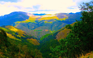 Mountain range trees clouds sunset - landscape free wallpaper for desktop