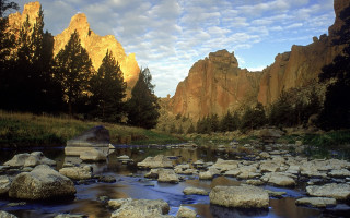 River forest mountains sky waterfall - a lush green forest free wallpaper