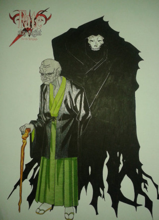 Man robe skull cane drawing - his back free wallpaper for mobile