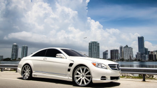 White car city skyline plane - overhead in the sky free wallpaper