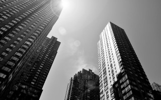 Black white tall buildings sunshine - david diao free wallpaper