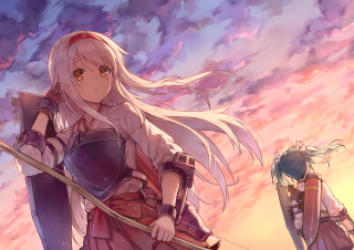Anime characters cloudy sky sword 2 - their hand and a sword free wallpaper