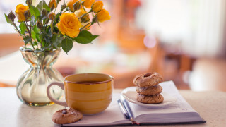 Coffee book vase flowers cookies - a cup of coffee and a book free wallpaper