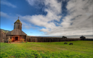 Barn steeple field fence clouds - a barn free wallpaper