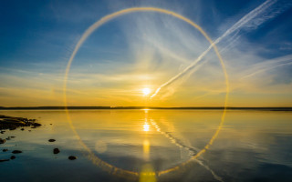 Smoke circle sunset lake jet - halo free wallpaper