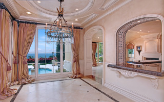 Large room chandelier ocean view - a large window free wallpaper