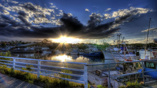Marina boats cloudy sunset photorealistic 2 - sunset time free wallpaper