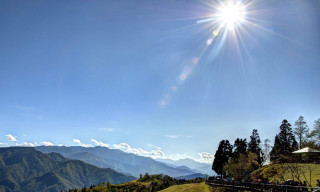 Sunny mountain fence trees lake - a fence and trees free wallpaper