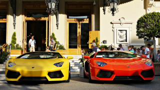 Sports cars building people street - two sports car free wallpaper
