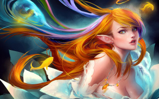 Woman longhair necklace fish fantasy - long hair and a necklace free wallpaper for desktop