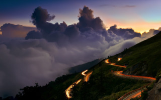 Winding road hill city lights - the road free wallpaper