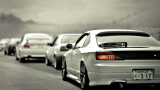 Cars foggy road line motion - a group of cars free wallpaper