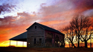 Barn red roof sunset tree - a barn free wallpaper