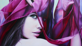 Woman pink scarf blowing hair - fiona stephenson free wallpaper