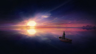 Sunset lake boat person magic - the boat free wallpaper