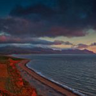 Beach water hill cloudy sky 2 - photography free wallpaper for tablet