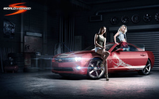 Two women red car garage - car free wallpaper