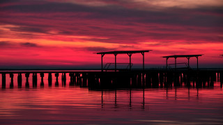 Dusk bridge umbrella cityscape mountain - a dock free wallpaper