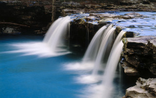 Blue waterfall rocks forest planet - blue water free wallpaper