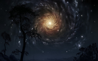 Galaxy tree starry sky matte - a dark sky free wallpaper
