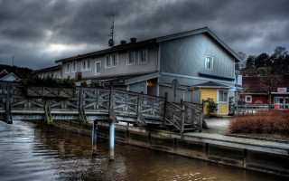 House dock cloudy sky water - hdr free wallpaper