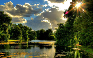 River trees sunlight autumn landscape - the cloud above free wallpaper