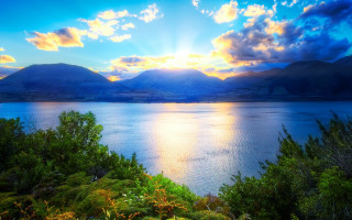 Lake mountain sunbeam scenery nature - andrew law free wallpaper