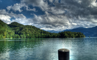 Lake mountains trees cloudy sky 10 - free mountains wallpaper