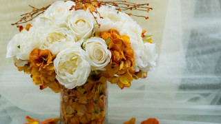 Vase white orange flowers tablecloth - a table cloth free wallpaper