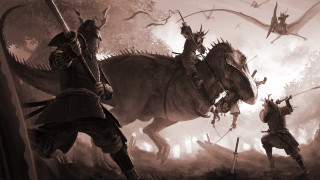 Man horse dinosaur fantasy battle - a dinosaur free wallpaper