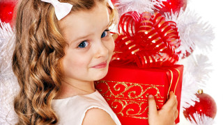 Little girl red present christmas - present free wallpaper