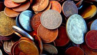 Coins scissors conceptual macro shallow - the middle of them free wallpaper