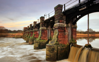 Bridge river waterfall brick pillars - alexander johnston free wallpaper for desktop