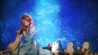 Girl birds blue sky star - little free wallpaper for desktop