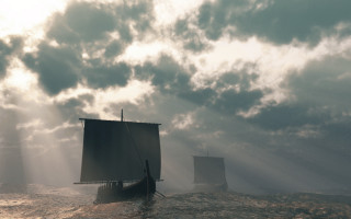 Ship ocean sky sunbeams volumetric - dirck de bray free wallpaper