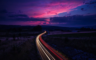 Highway night sunset purple red - a highway free wallpaper