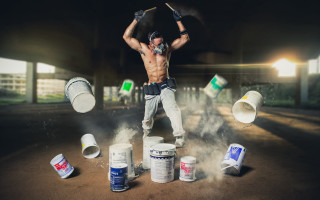 Shirtless male painting hammer buckets - shirtless free wallpaper