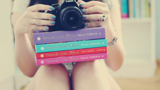 Woman camera books pastel nailart - front of her face free wallpaper
