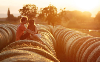 Haybale couple autumn sunset romantic - romantic free wallpaper for desktop