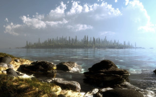 Small island rocks trees lake - cryengine free wallpaper for desktop