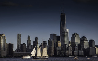 Sailboat cityscape tower bridge river - the water near a city skyline free wallpaper