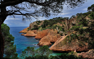 Rocky coastline lake forest cloudy - a body of water and trees free wallpaper