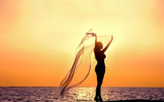 Woman beach sunset veil backlighting - sunset time free wallpaper