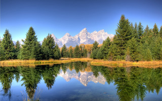 Lake mountains trees sky clouds 32 - tree and mountains free wallpaper