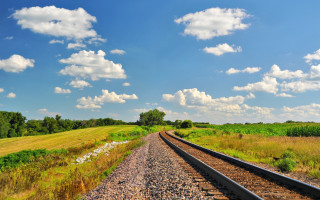 Train field clouds horizon nature - a train track free wallpaper for desktop