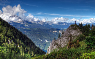 Mountain range valley clouds nature - a view of a valley and mountains free wallpaper