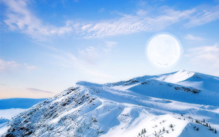 Full moon snowy mountains blue - a full moon free wallpaper
