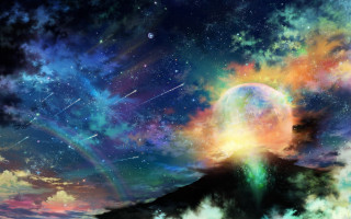 Mountain rainbow sky stars aurora - a rainbow free wallpaper for desktop