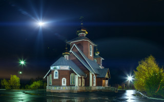 Church clocktower steeple night gothic - the roof free wallpaper for desktop