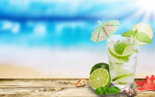 Mojito lime umbrella beach wooden - a beach in the background free wallpaper